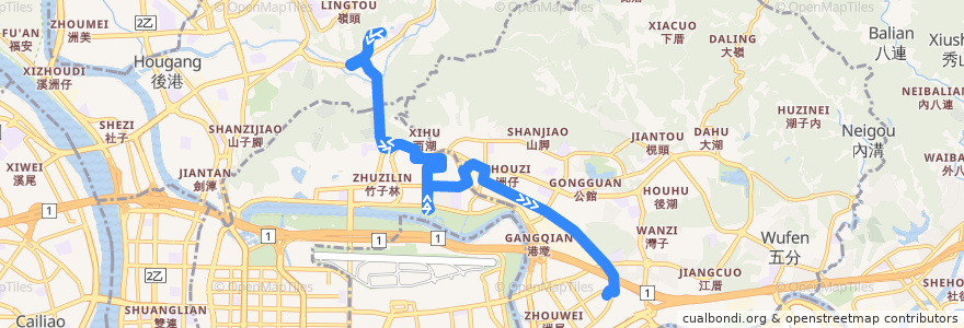 Mapa del recorrido 臺北市 棕20 (BR20) 內湖科技園區-故宮博物院 (返程) de la línea  en Taipei.