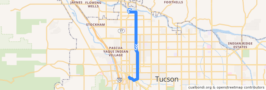 Mapa del recorrido Sun Tran Route 6 Euclid/North 1st Avenue (southbound) de la línea  en Tucson.