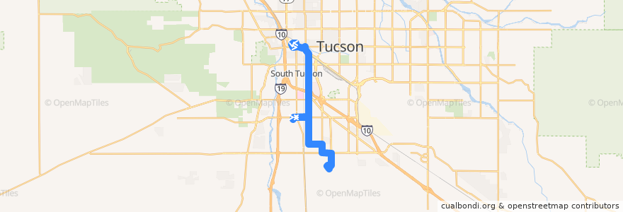 Mapa del recorrido Sun Tran Route 25 South Park Avenue (southbound) de la línea  en Tucson.