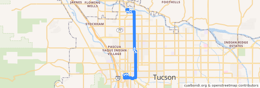 Mapa del recorrido Sun Tran Route 6 Euclid/North 1st Avenue (northbound) de la línea  en Tucson.