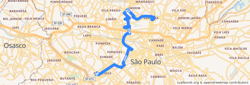 Mapa del recorrido 177H-21 Metrô Santana de la línea  en São Paulo.