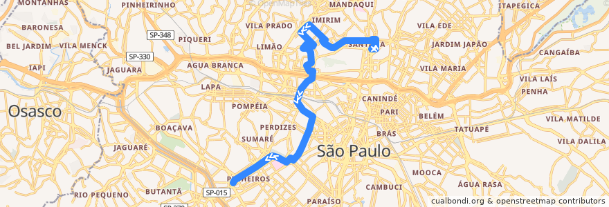 Mapa del recorrido 177H-21 Pinheiros de la línea  en ساو باولو.