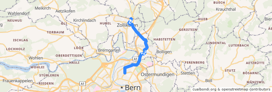 Mapa del recorrido Bus 41: Zollikofen, Bahnhof => Bern, Breitenrain de la línea  en Bern-Mittelland administrative district.