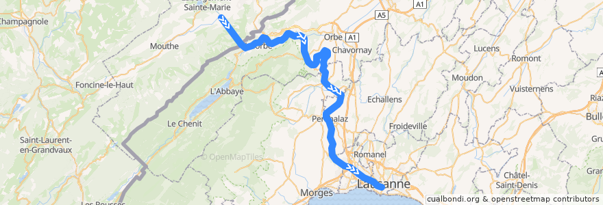 Mapa del recorrido TGV Lyria : Paris - Lausanne de la línea  en Vaud.