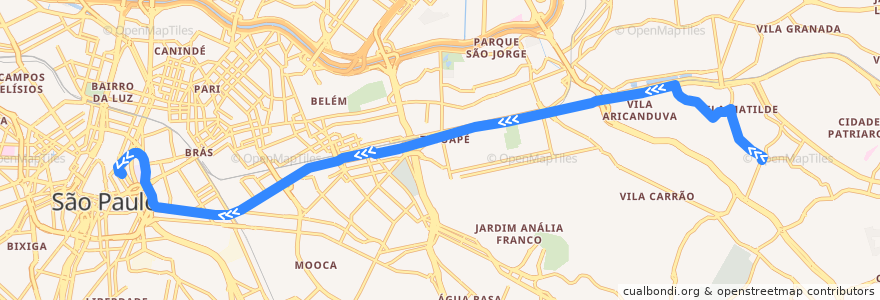 Mapa del recorrido 3414-10 Terminal Parque Dom Pedro II de la línea  en San Paolo.