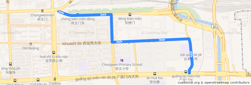 Mapa del recorrido Bus 12: 五间楼 => 五间楼 de la línea  en 东花市街道.