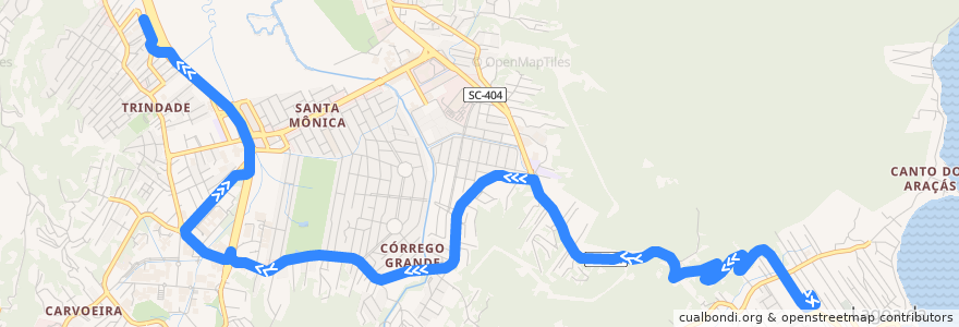 Mapa del recorrido Ônibus 845: Lagoa da Conceição via Córrego Grande, TILAG => TITRI, Ida de la línea  en Florianópolis.