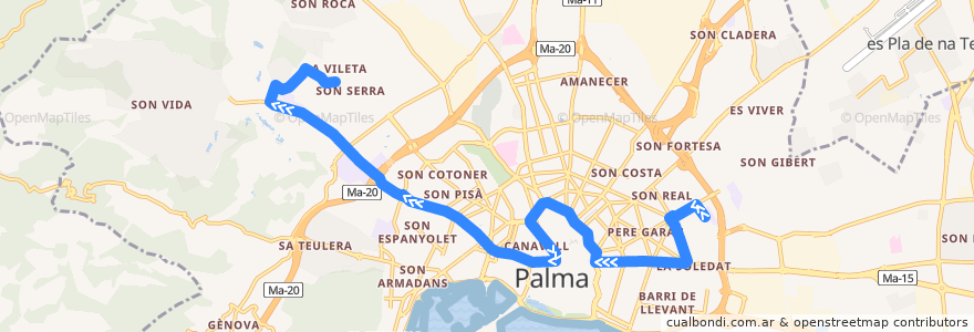 Mapa del recorrido Bus 7: Son Gotleu → Son Xigala de la línea  en Palma.