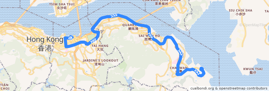 Mapa del recorrido 新巴8P線 NWFB 8P (小西灣（藍灣半島） Siu Sai Wan (Island Resort) → 灣仔北 Wan Chai North) de la línea  en Île de Hong Kong.