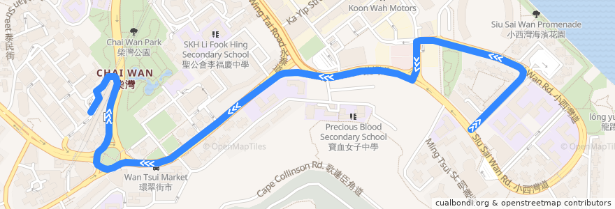 Mapa del recorrido 新巴82M線 NWFB 82M (富欣花園 Harmony Garden → 柴灣站 Chai Wan Station) de la línea  en 香港 Hong Kong.