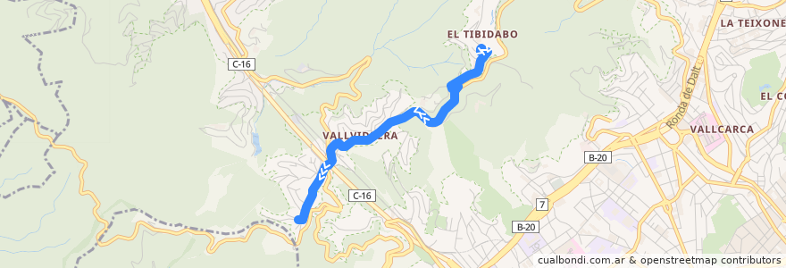 Mapa del recorrido 111 Tibidabo => Vallvidrera de la línea  en 바르셀로나.