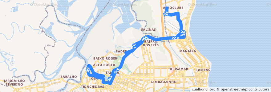 Mapa del recorrido 600 - Val Paraíso/Mandacaru/Term. Int. Varadouro de la línea  en João Pessoa.