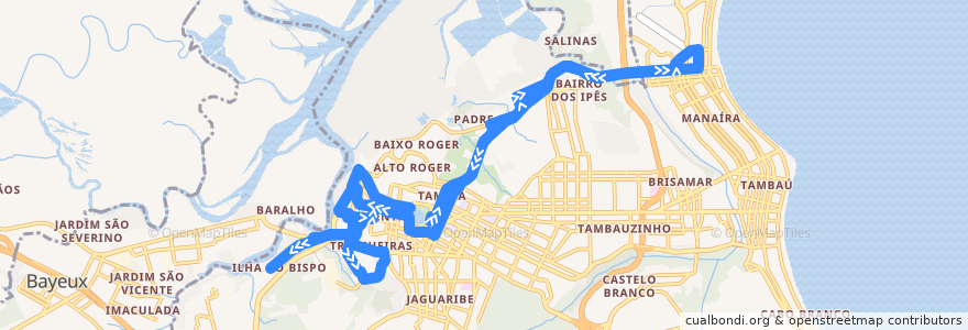 Mapa del recorrido 602 - Ilha do Bispo/Manaíra Shopping via Mandacaru de la línea  en Жуан-Песоа.