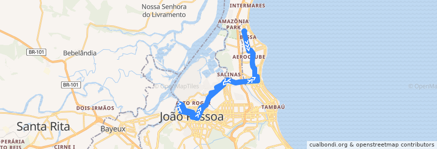 Mapa del recorrido 603 - Bessa via Aeroclube/Mandacaru/Term. Int. Varadouro de la línea  en João Pessoa.