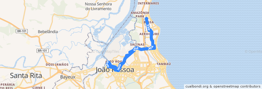 Mapa del recorrido 603 - Bessa via Aeroclube/Mandacaru/Term. Int. Varadouro de la línea  en 주앙페소아.
