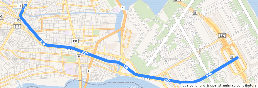 Mapa del recorrido 京浜急行電鉄空港線 de la línea  en 大田区.