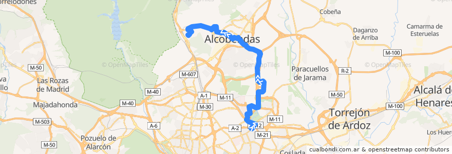 Mapa del recorrido Bus 828: Madrid (Canillejas) → Alcobendas → Universidad Autónoma de la línea  en Comunidad de Madrid.