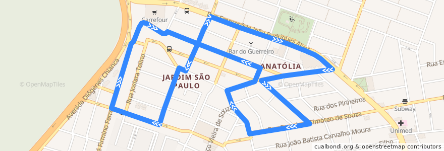 Mapa del recorrido I006 - Anatólia de la línea  en João Pessoa.