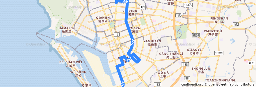 Mapa del recorrido 36路(往程) de la línea  en Kaohsiung.