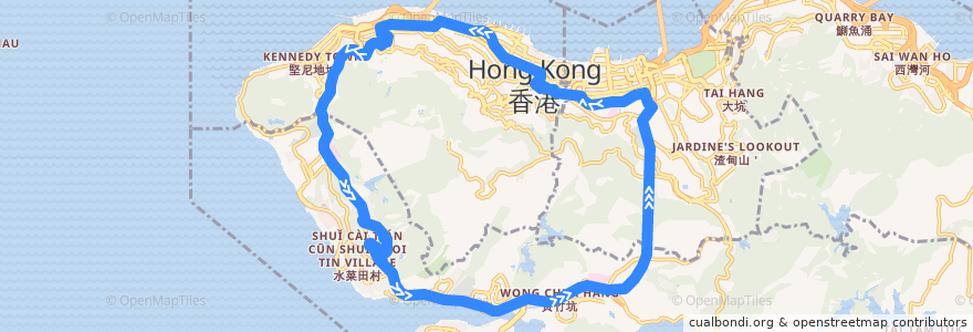 Mapa del recorrido Bus 37B (Chi Fu Fa Yuen ↺ Admiralty) de la línea  en Hong Kong.