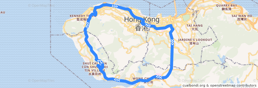 Mapa del recorrido Bus 37X (Chi Fu Fa Yuen ↺ Admiralty) de la línea  en 香港島 Hong Kong Island.