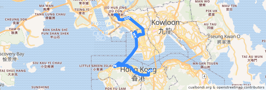 Mapa del recorrido 過海隧巴905線 Cross-harbour Bus 905 (灣仔北 Wan Chai North → 荔枝角 Lai Chi Kok) de la línea  en 香港.