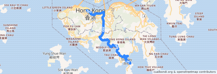Mapa del recorrido 城巴260線 Citybus 260 (中環 Central → 赤柱 Stanley) de la línea  en Isla de Hong Kong.