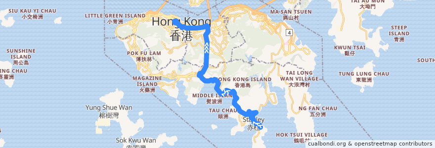 Mapa del recorrido 城巴260線 Citybus 260 (赤柱監獄 Stanley Prison → 中環 Central) de la línea  en 홍콩섬.