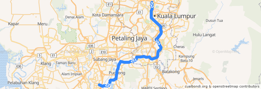 Mapa del recorrido Sri Petaling Line (Sentul Timur --> Putra Heights) de la línea  en セランゴール.