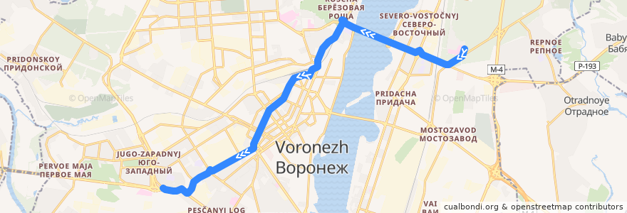 Mapa del recorrido Автобус №120: Больница Электроника - Юго-Западный рынок de la línea  en городской округ Воронеж.