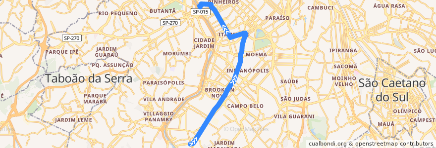 Mapa del recorrido 637P-10 Terminal Pinheiros de la línea  en San Pablo.