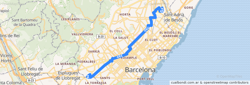 Mapa del recorrido H8 Bon Pastor => Camp Nou de la línea  en Barcelona.