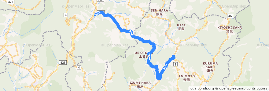 Mapa del recorrido 138: 余野→忍頂寺 de la línea  en 大阪府.