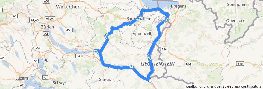 Mapa del recorrido S4: Uznach => Sargans => St. Gallen => Uznach de la línea  en St. Gallen.