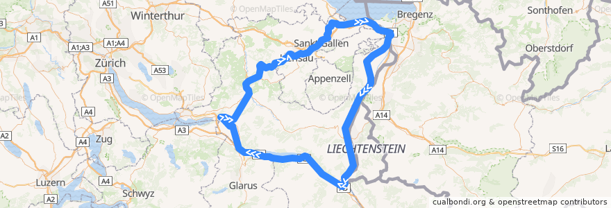 Mapa del recorrido S4: Uznach => St. Gallen => Sargans => Uznach de la línea  en St. Gallen.