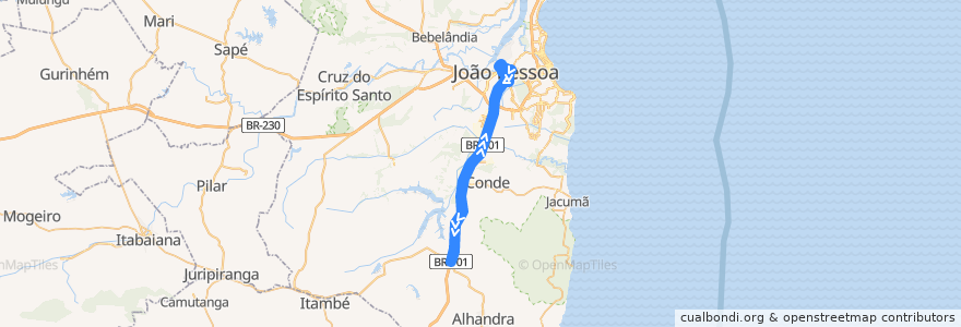 Mapa del recorrido 0301 - Alhandra/João Pessoa de la línea  en Região Metropolitana de João Pessoa.