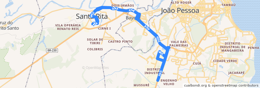 Mapa del recorrido 5009 - Alto das Populares/Santa Rita/Distrito Industrial de la línea  en Região Metropolitana de João Pessoa.