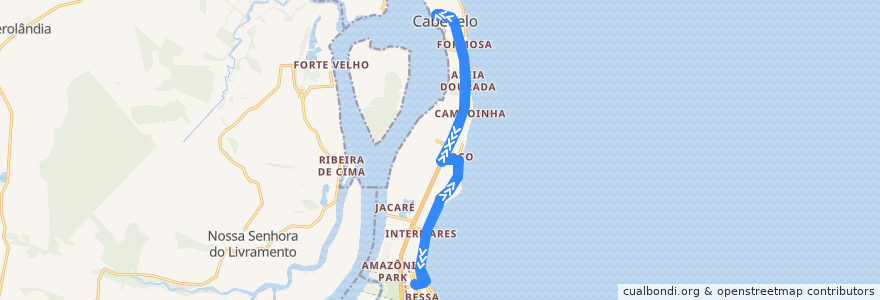 Mapa del recorrido 5103 - Cabedelo via Intermares e Poço/Term. Int. Bessa de la línea  en Região Geográfica Intermediária de João Pessoa.