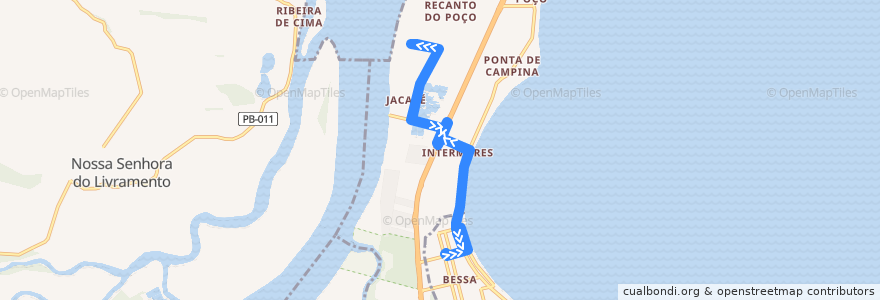 Mapa del recorrido 5104 - Jacaré/Intermares/Terminal de Integração do Bessa de la línea  en Região Metropolitana de João Pessoa.