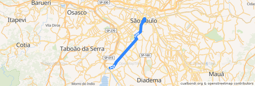 Mapa del recorrido 5300-10 Terminal Parque Dom Pedro II de la línea  en San Pablo.