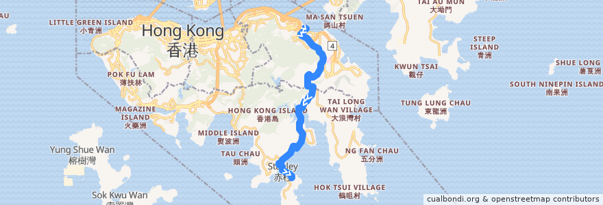 Mapa del recorrido 新巴14線 NWFB 14 (嘉亨灣 Grand Promenade → 赤柱監獄 Stanley Prison) de la línea  en 香港島 Hong Kong Island.