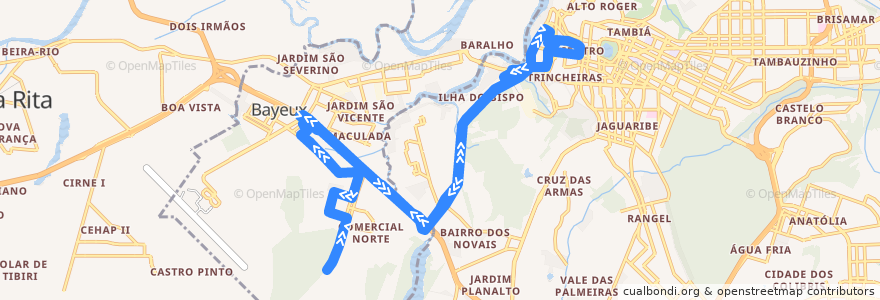 Mapa del recorrido 5503 - Mário Andreazza via Conjunto Mariz/Acesso Oeste/João Pessoa de la línea  en Região Metropolitana de João Pessoa.