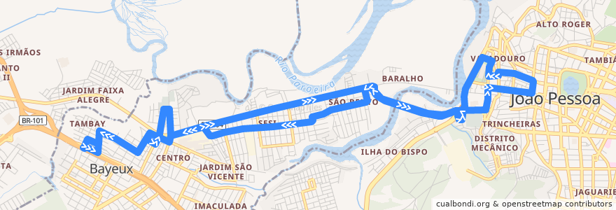 Mapa del recorrido 5505 - Tambay/João Pessoa de la línea  en Região Metropolitana de João Pessoa.