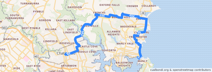 Mapa del recorrido 136 de la línea  en Northern Beaches Council.