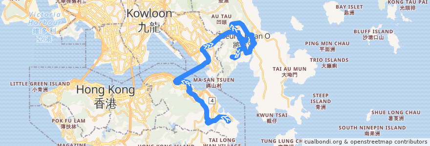 Mapa del recorrido Bus 694 (Siu Sai Wan Estate → Tiu Keng Leng Station) de la línea  en 香港 Hong Kong.