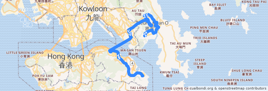 Mapa del recorrido Bus 694 (Tiu Keng Leng Station → Siu Sai Wan Estate) de la línea  en 香港 Hong Kong.