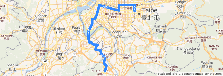 Mapa del recorrido 臺北市 202 國父紀念館-中和 (返程) de la línea  en Nuova Taipei.