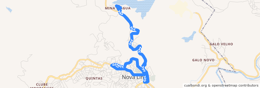 Mapa del recorrido 006 - Mingu/Mina d'Água de la línea  en Nova Lima.