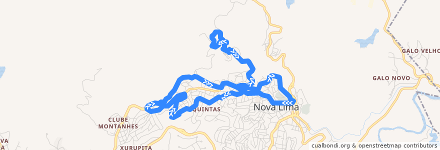 Mapa del recorrido 015 - Cariocas/Boa Vista de la línea  en Nova Lima.