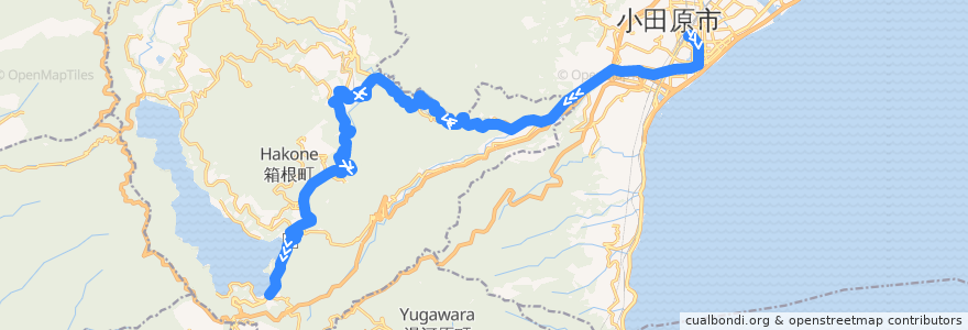 Mapa del recorrido 箱根町線 de la línea  en Wilayah Kanagawa.